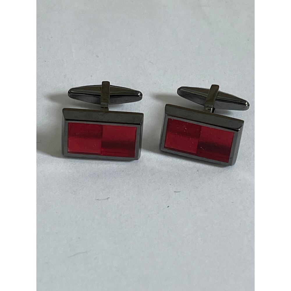 Vintage Red Multidimensional Silvertone Rectangul… - image 1